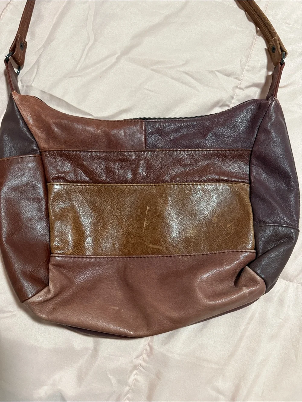 Leather Multi-Tone Crossbody Bag - Brown & Burgundy